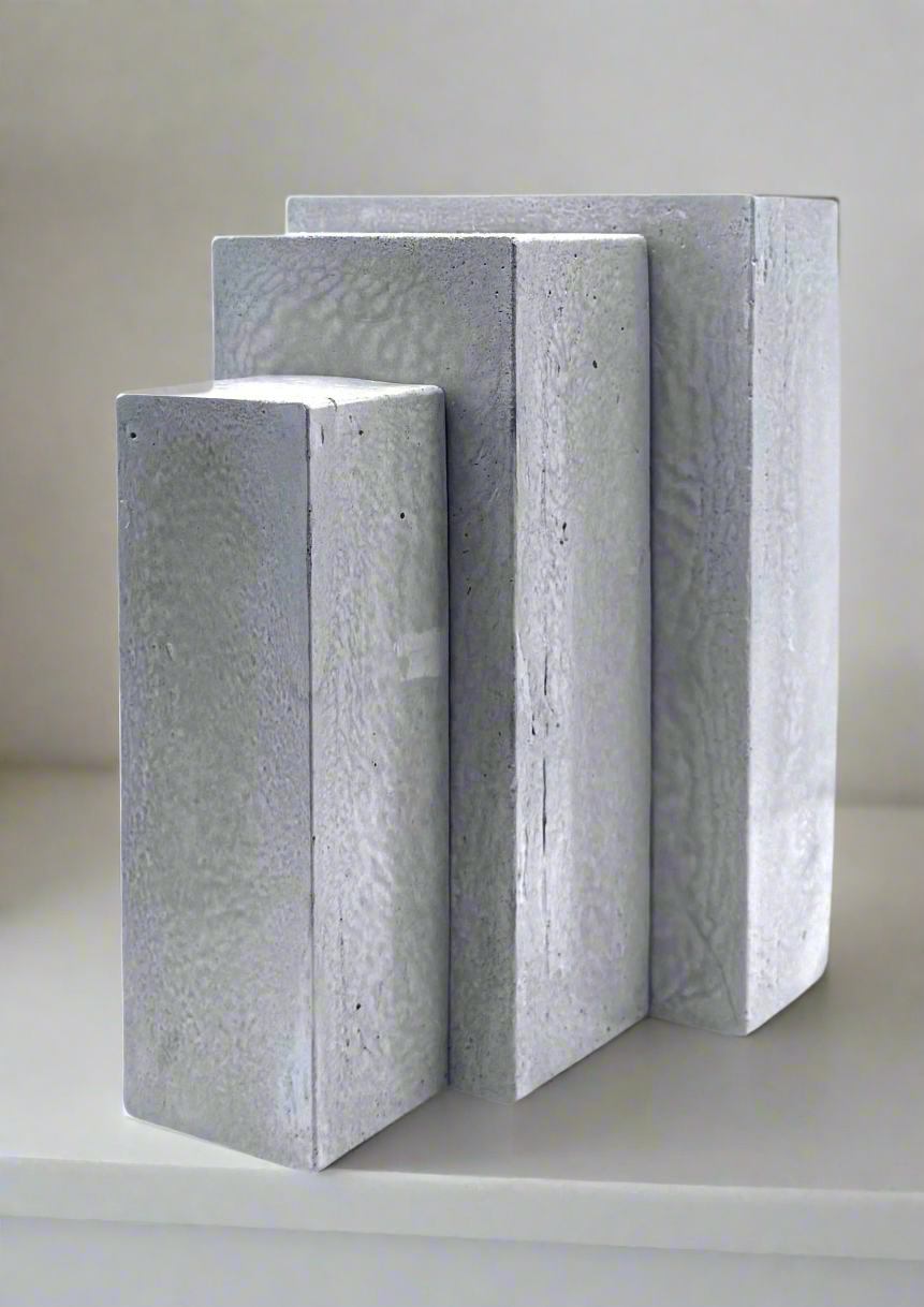 Modern Heavy Concrete Bookend – Industrial Desk Decor with Cork / Felt Pads, Geometric Design, 16 Colors