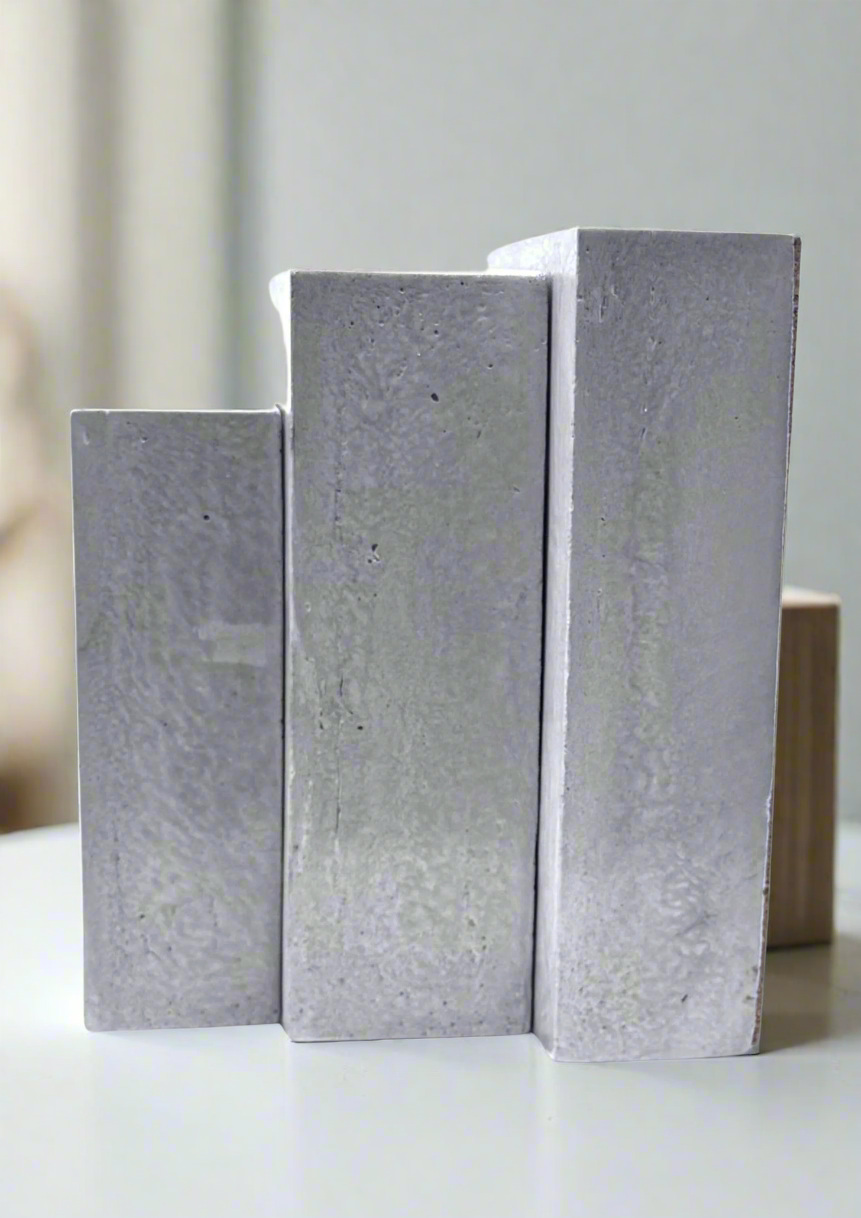 Modern Heavy Concrete Bookend – Industrial Desk Decor with Cork / Felt Pads, Geometric Design, 16 Colors