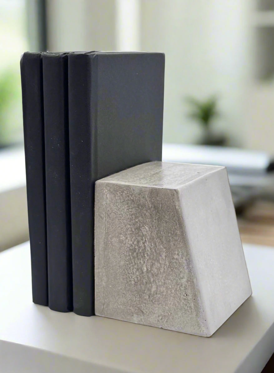 Modern Geometric Concrete Bookends – Heavy Duty Support (Custom Color & Finishing options)
