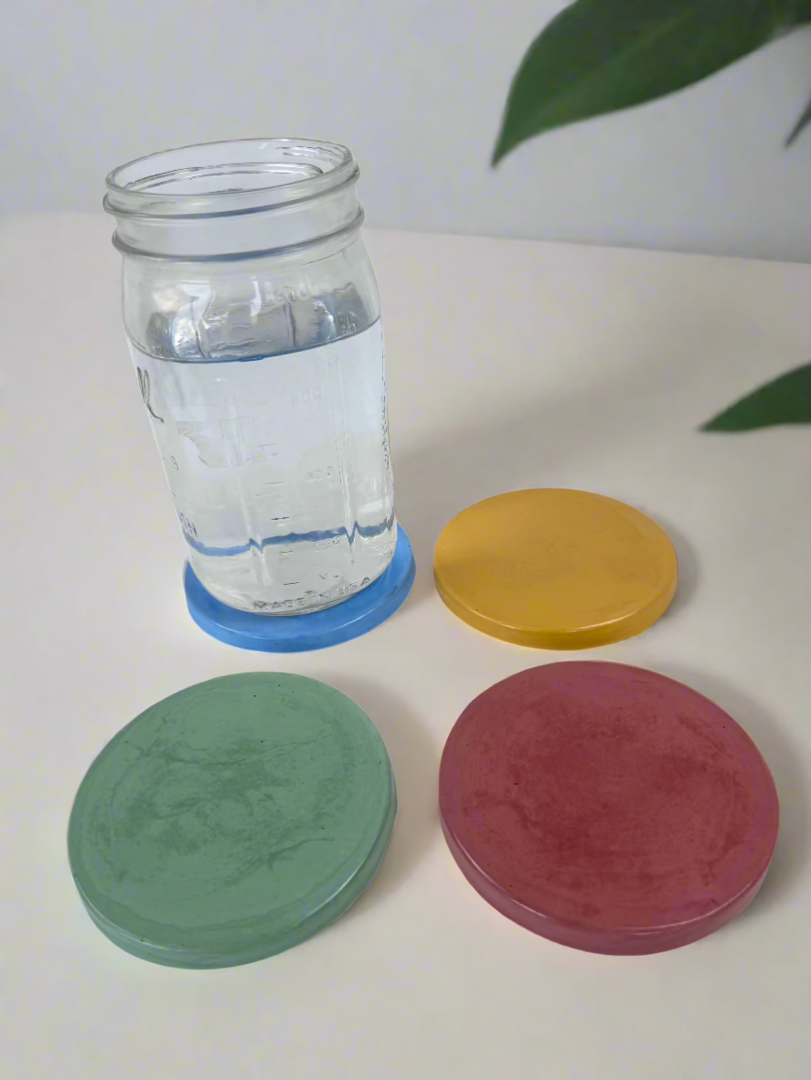Glossy Sealed Round Concrete Coasters (Pair)
