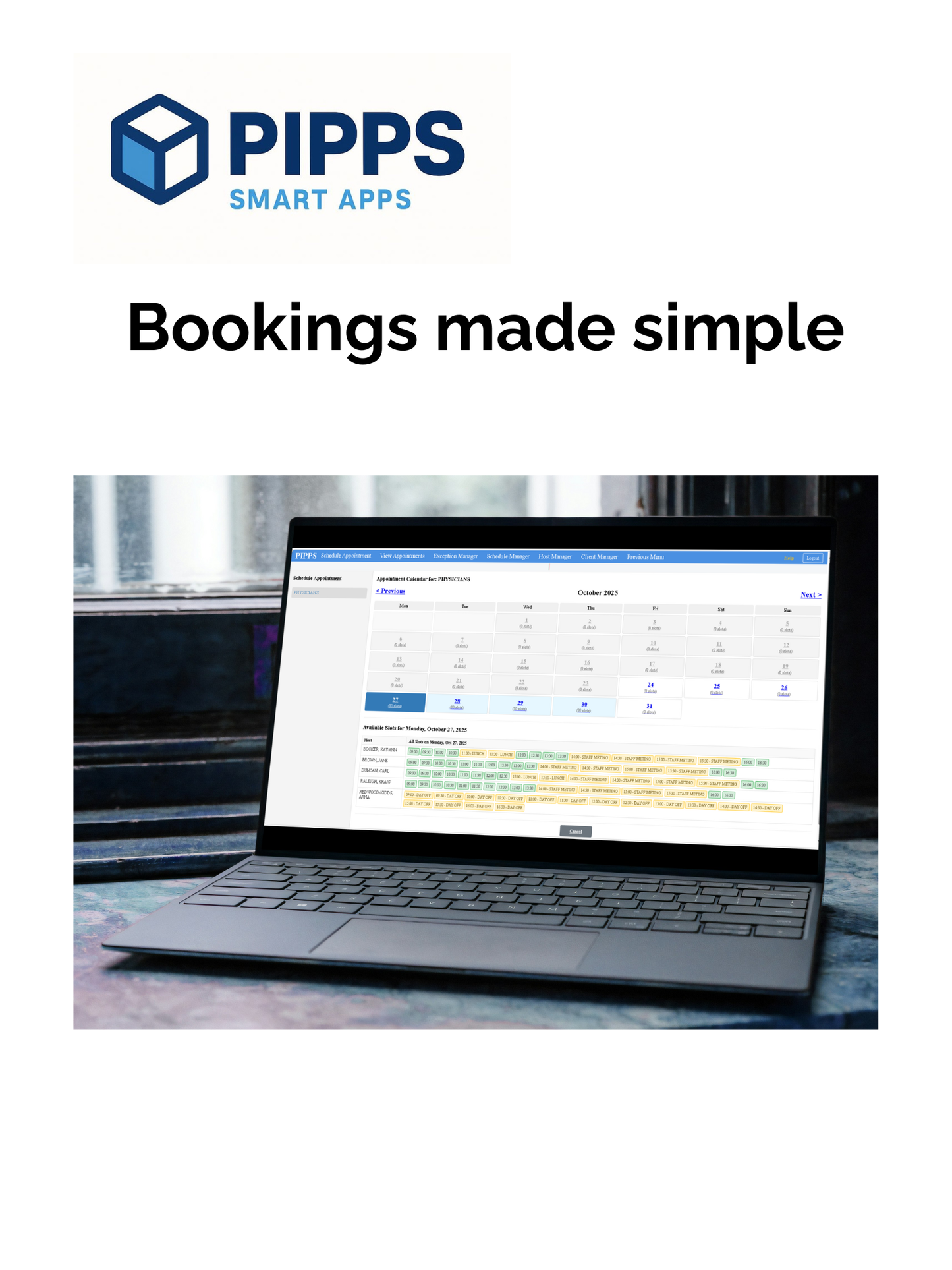 PIPPS Appointment - Free Staff & Client Scheduling Software