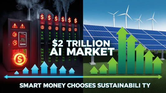 Comparison infographic showing traditional energy-intensive AI data centers versus sustainable climate-resilient AI infrastructure investments