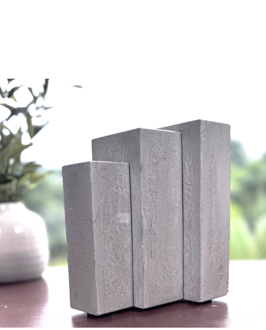 Modern Heavy Concrete Bookend – Industrial Desk Decor with Cork / Felt Pads, Geometric Design, 16 Colors